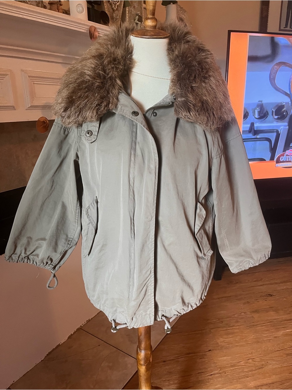 ZARA Olive Green 3-in-1 Convertible Parka | M | Fur Trim + Vest